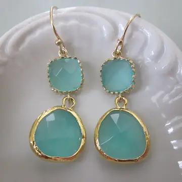 LJ-Aqua Blue/Mint Gold Earrings