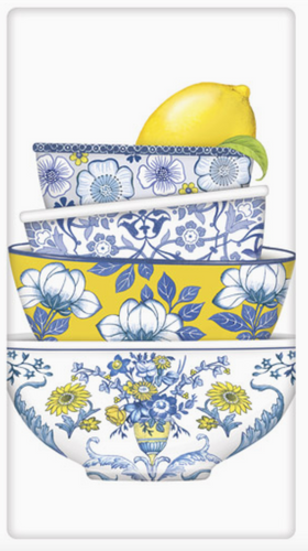Lemon Blue Bowls Tea Towel