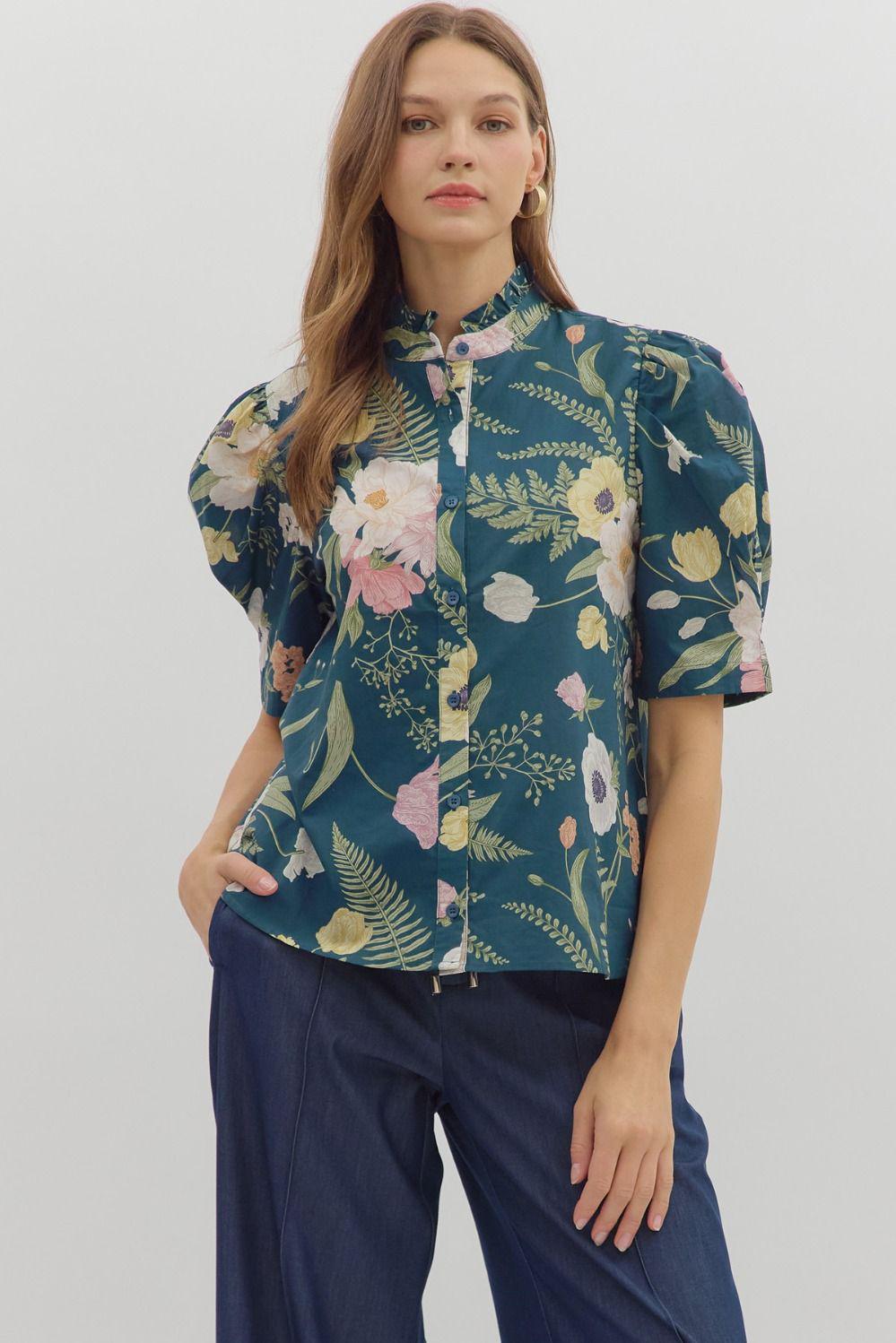 ENT-Teal Floral Top