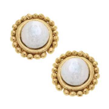 SS-Gold Coin Pearl Earrings
