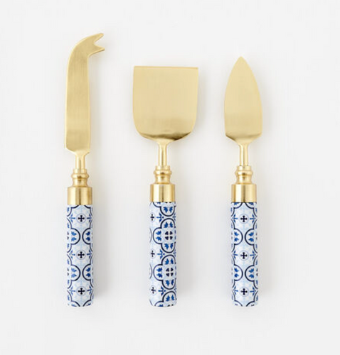 Blue White Cheese Knives S/3
