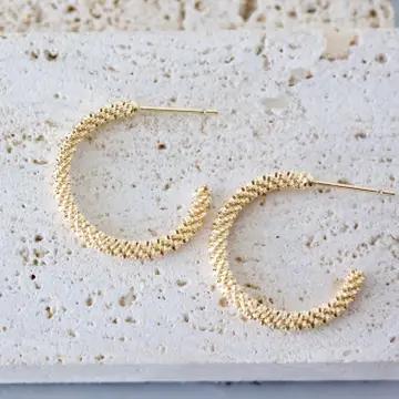 MB-Woven Gold Hoop Earrings