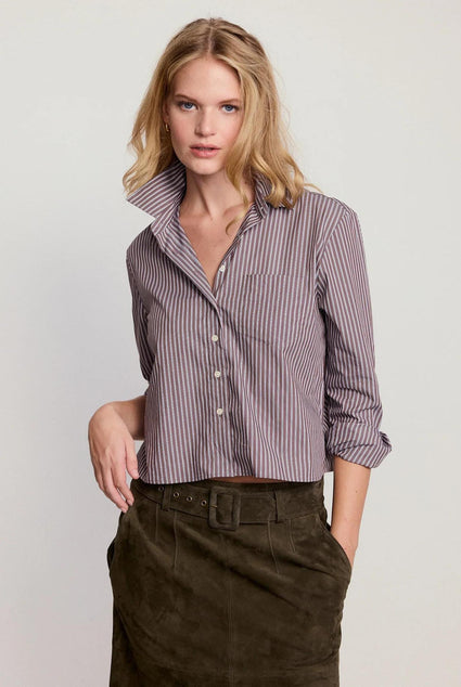 TS-Brown White Stripe Top