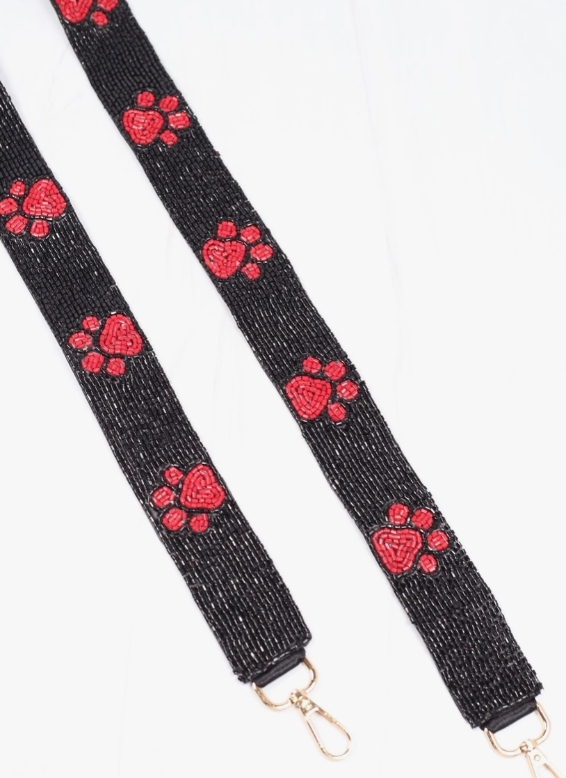 Paw Print Crossbody Strap/Red & Black