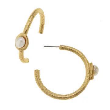 SS-Gold Mini Pearl Hoop Earrings