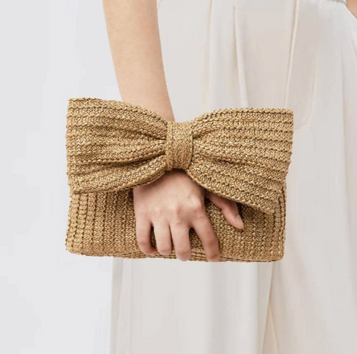 Bow Straw Clutch Handbag