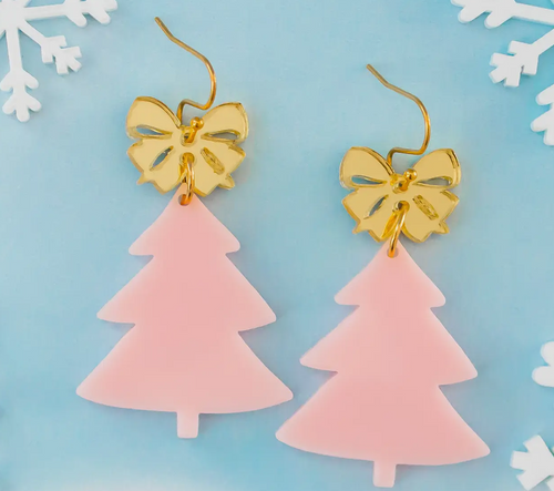 Tree Bow Earrings/Pink