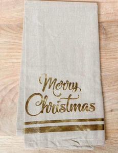 Merry Christmas Towel Oat/Gold