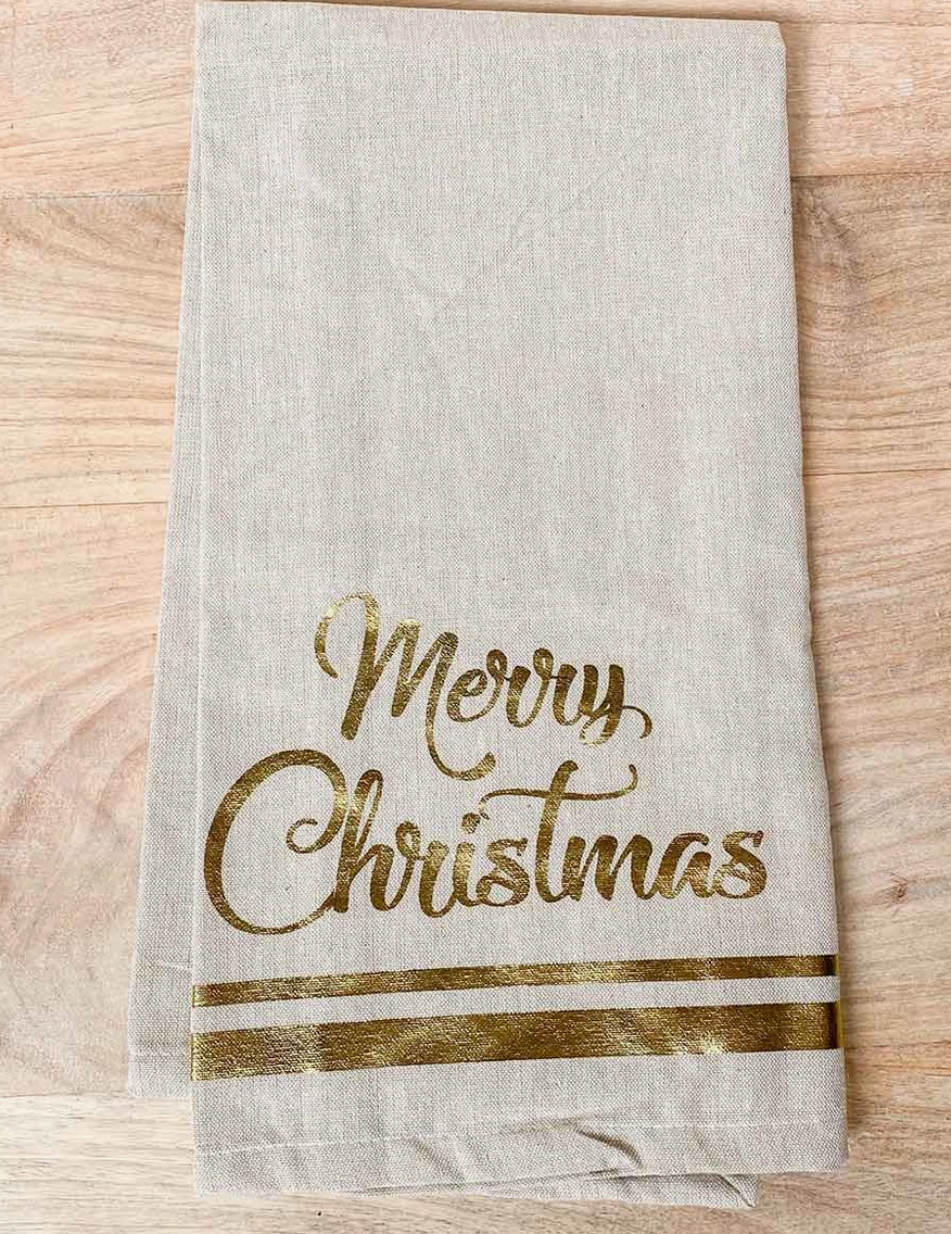 Merry Christmas Towel Oat/Gold