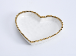 White Heart Dish w/Gold Trim