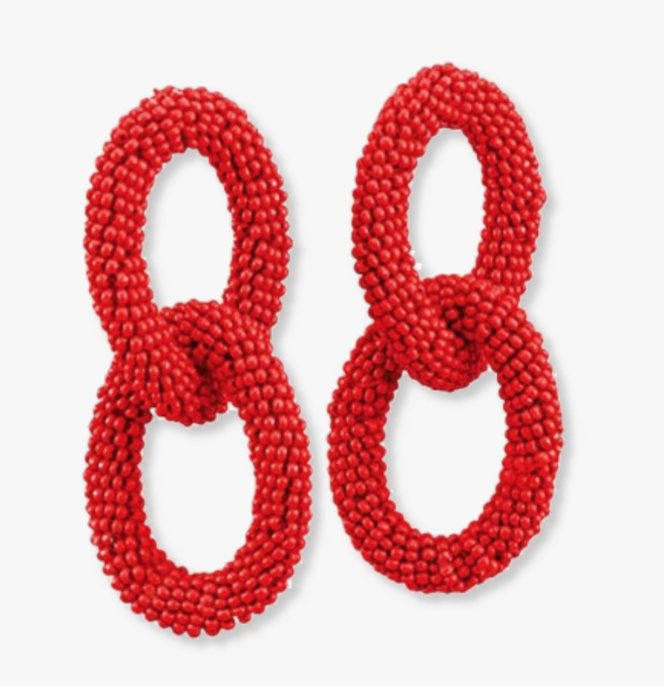 Red Beaded Link Earrings