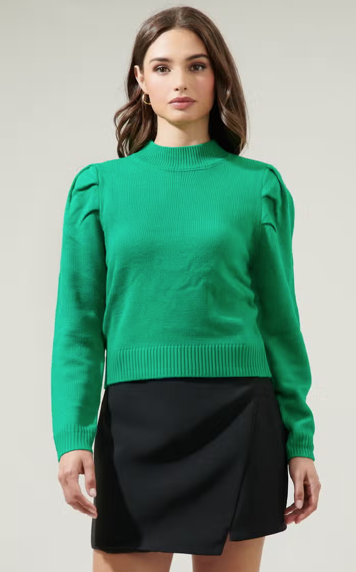 Kelly Green Puff Sleeve Sweater