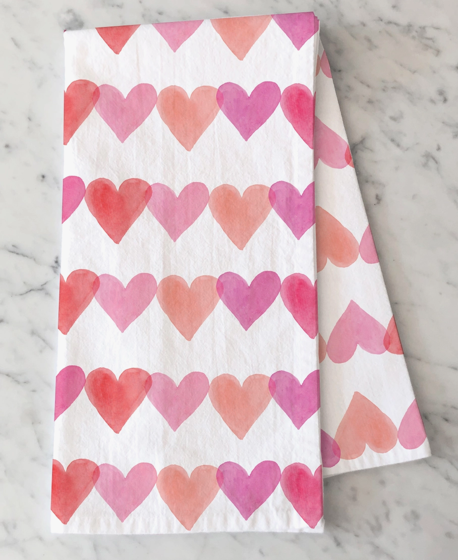 Pink Hearts Tea Towel