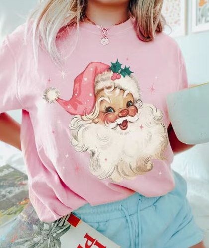 Vintage Santa Tee/Light Pink