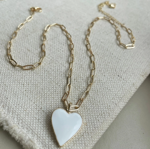 Gold White Heart Necklace