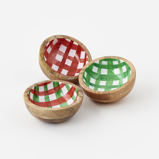 Plaid Mango Wood Bowl