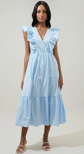 Blue Striped Poplin Dress