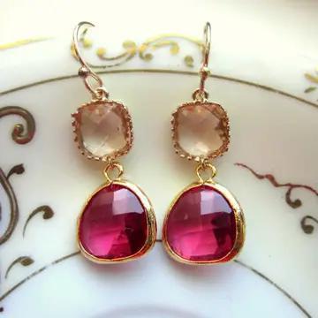 Fuchsia/Champagne Peach Earrings