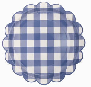 Round Blue Gingham Paper Plates