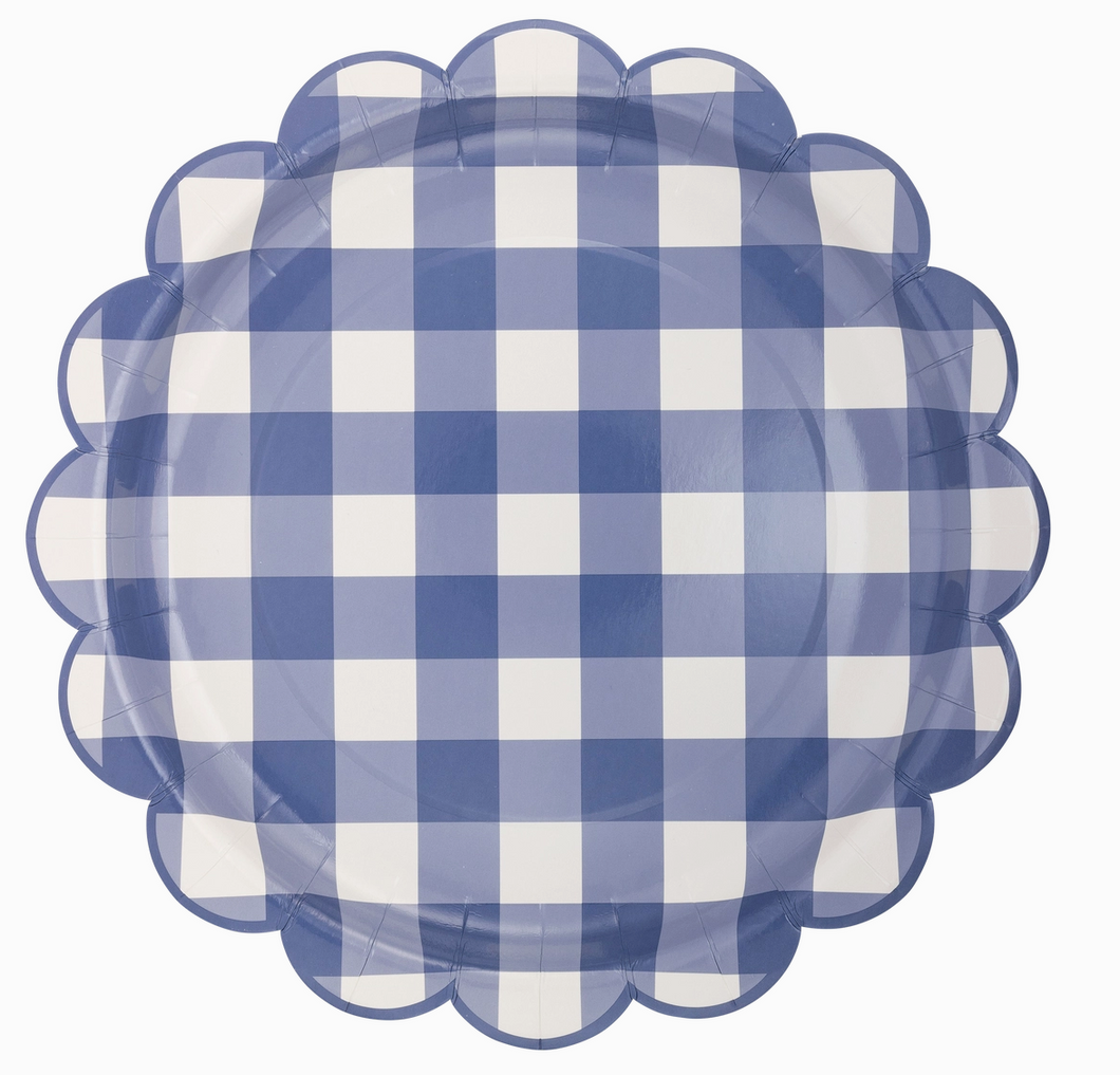 Round Blue Gingham Paper Plates