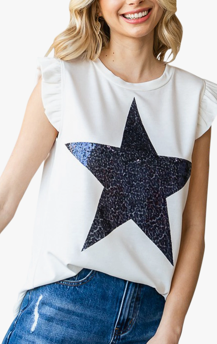 Sequin Star Ruffle Top/Ivory
