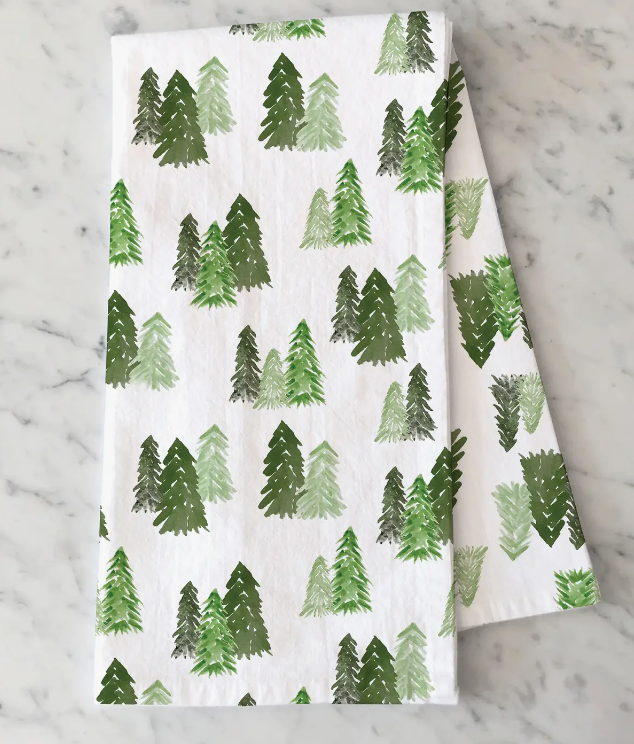 Watercolor Forest Trees Tea Towel