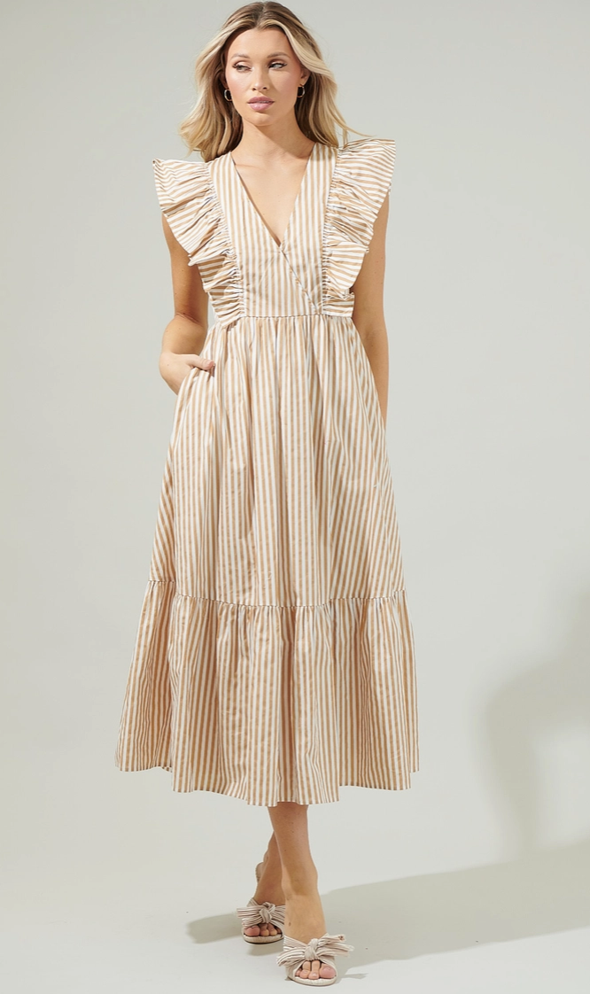 Luna Striped Taupe Dress