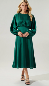 Emerald Satin Midi Dress