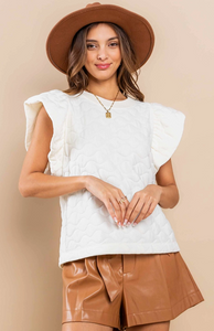 Quilted Ruffle Sleeve/White