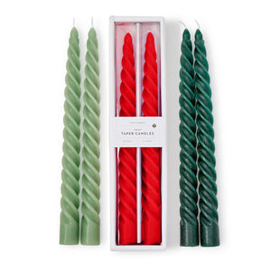 Set of 2 Taper Candles Sage/Red/Green