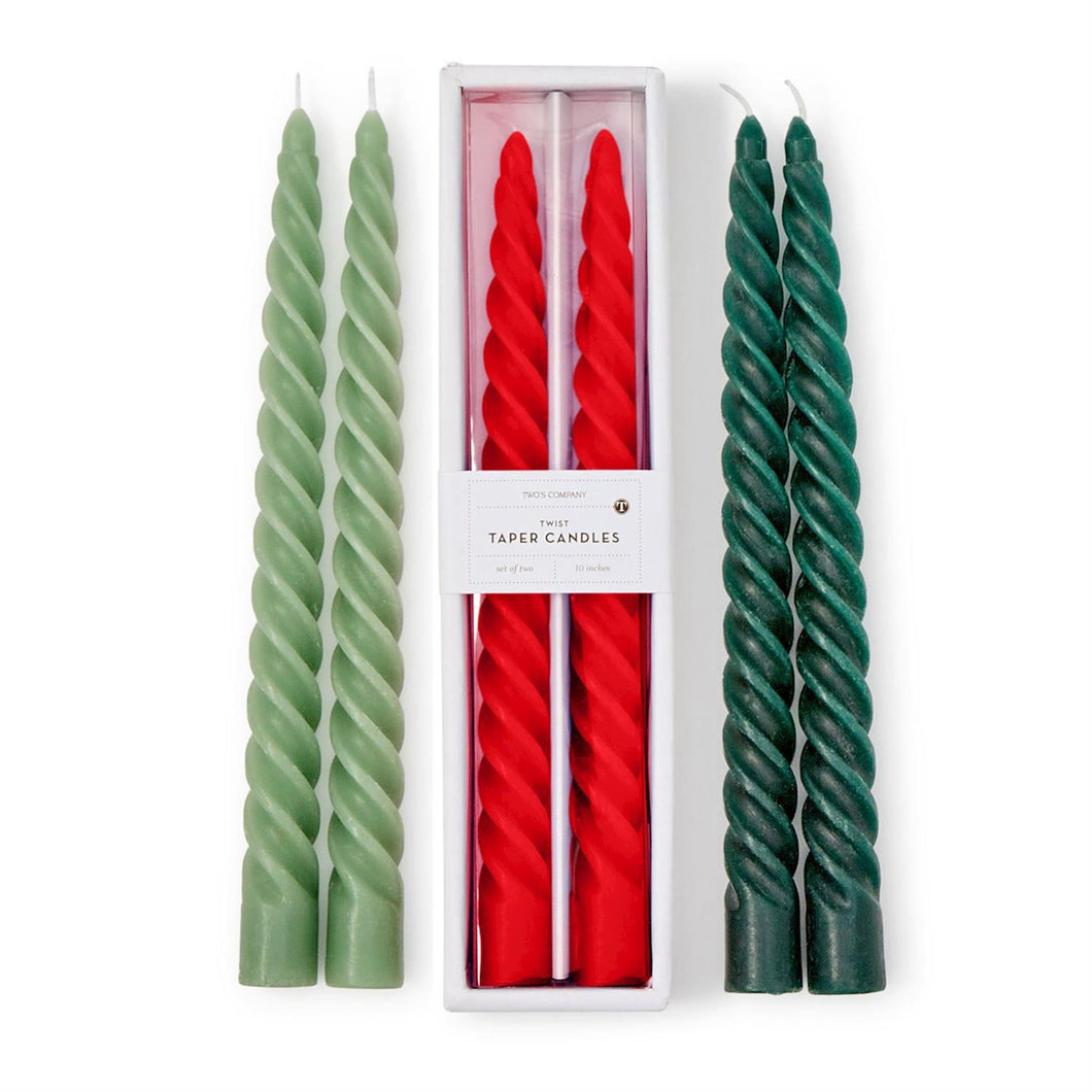 Set of 2 Taper Candles Sage/Red/Green