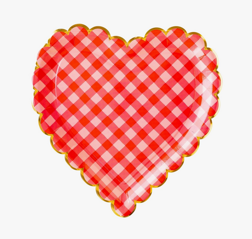 Checkered Heart Shaped Paper Plates