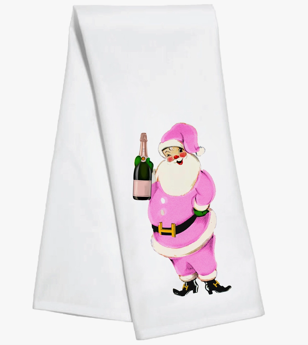 Champagne Santa Tea Towel