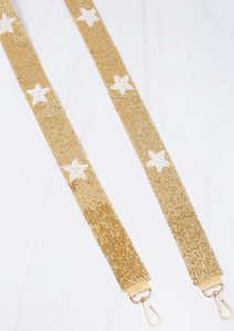 Star Beaded Crossbody Strap/Gold & White