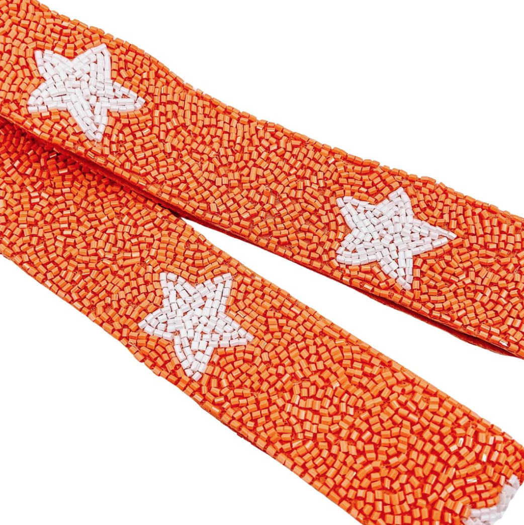 Orange White Star Beaded Strap