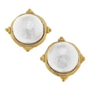 SS-Gold Pearl Cabochon Earrings