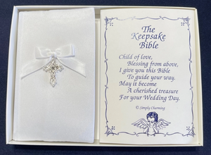 Satin Baby Bible w/Crystal Cross