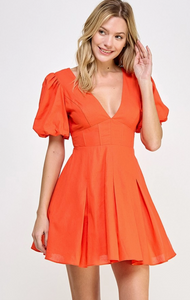 Orange Balloon Sleeve Dress