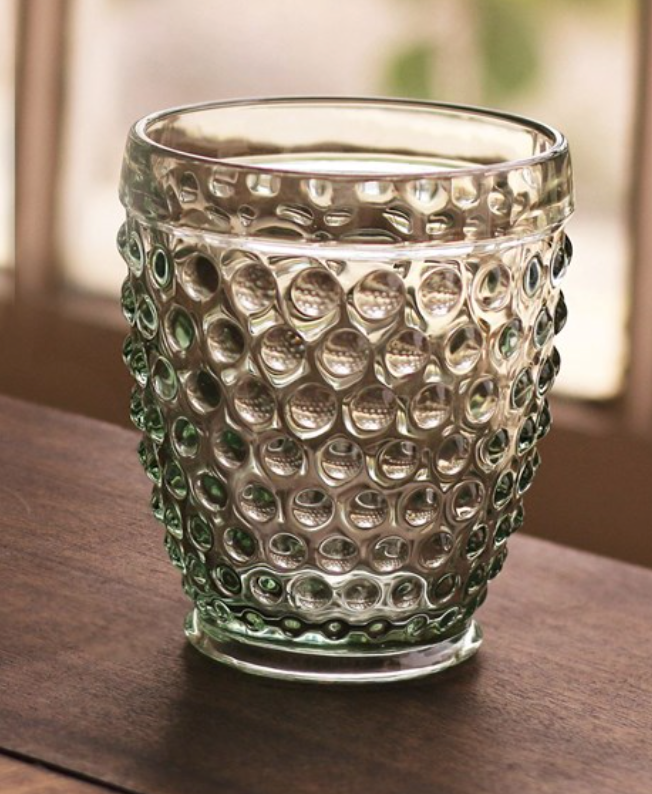 Green Hobnail Double Old Fashion Set/4