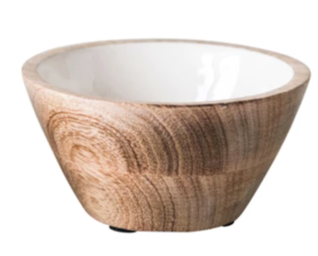 White Enameled Mango Wood Bowl