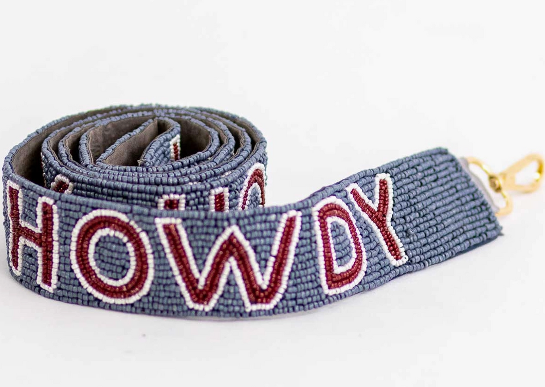 Howdy Gray Beaded Purse Strap