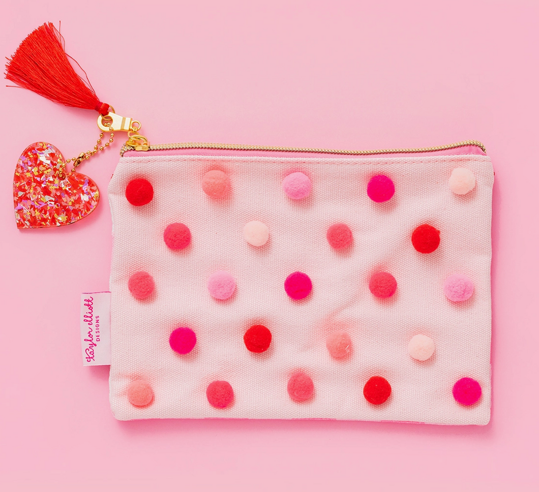 Red/Pink Pom Pom Pouch