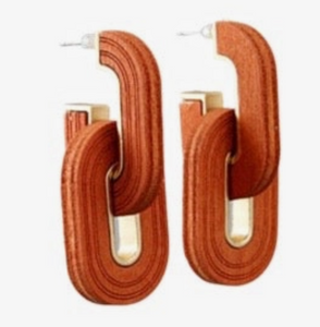 Burnt Orange Wood Link Earrings
