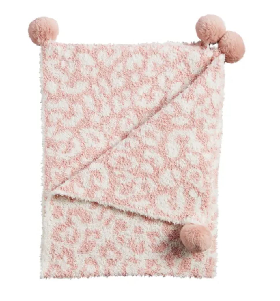 Pink Chenille Leopard Blanket