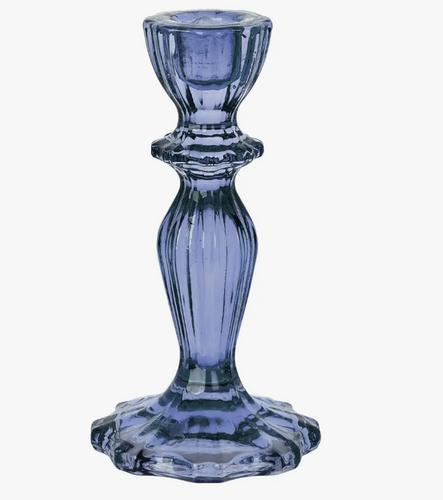 Glass Candlestick Holder/Navy