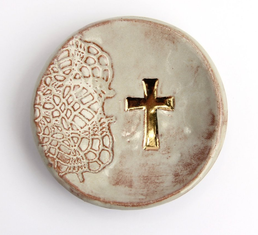 Gold Cross Ring Dish/Oyster Shell