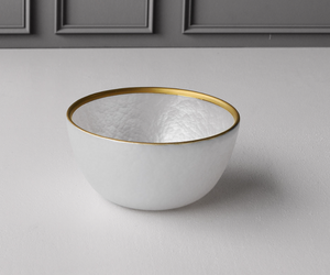 White Opalescent Small Bowl w/Gold Trim