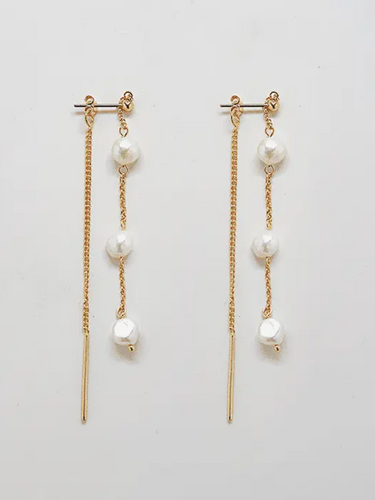 Gold Pearl Chain Earrings