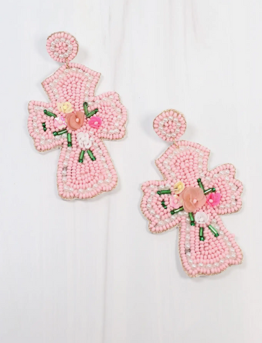 Light Pink Cross Earrings