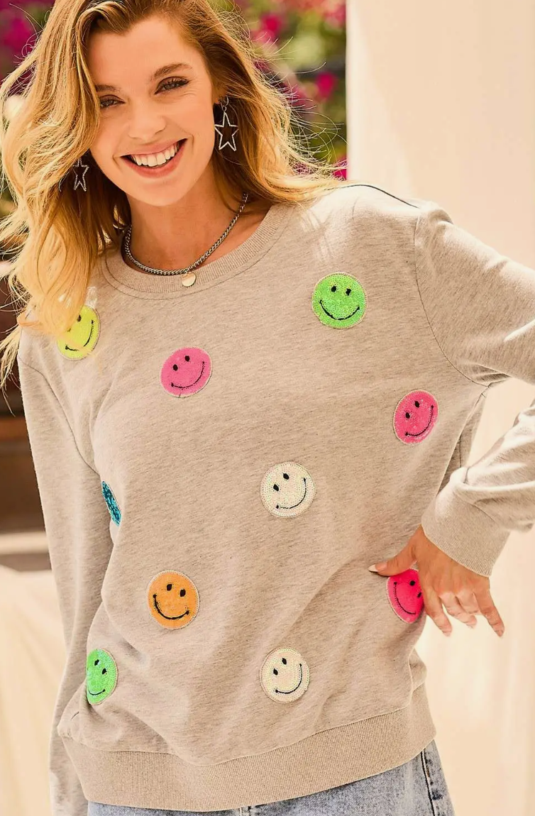 Happy Face Sweater/Gray